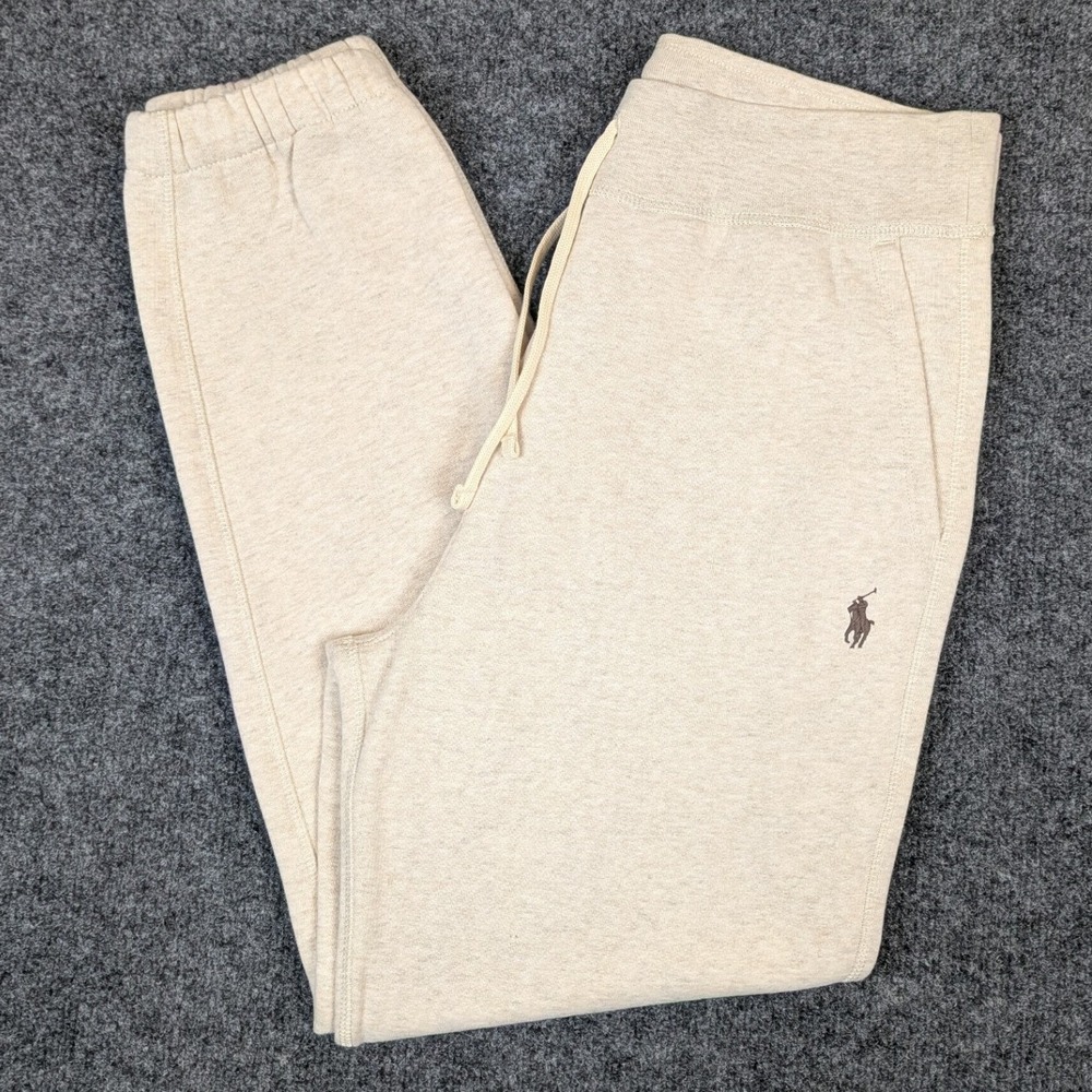 Polo Ralph Lauren Mens Medium Oatmeal Beige Heathered Fleece Jogger Sweatpants